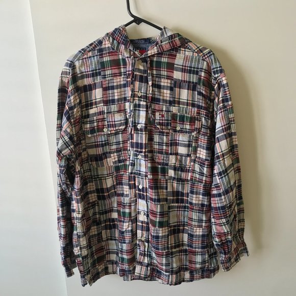 Tommy Hilfiger Plaid Hooded Long Sleeve Shirt M - Picture 2 of 6